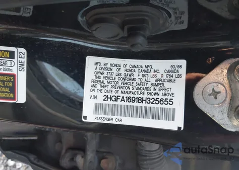 2008 Honda Civic Ex-L из США, поврежденный, VIN 2HGFA16918H325655